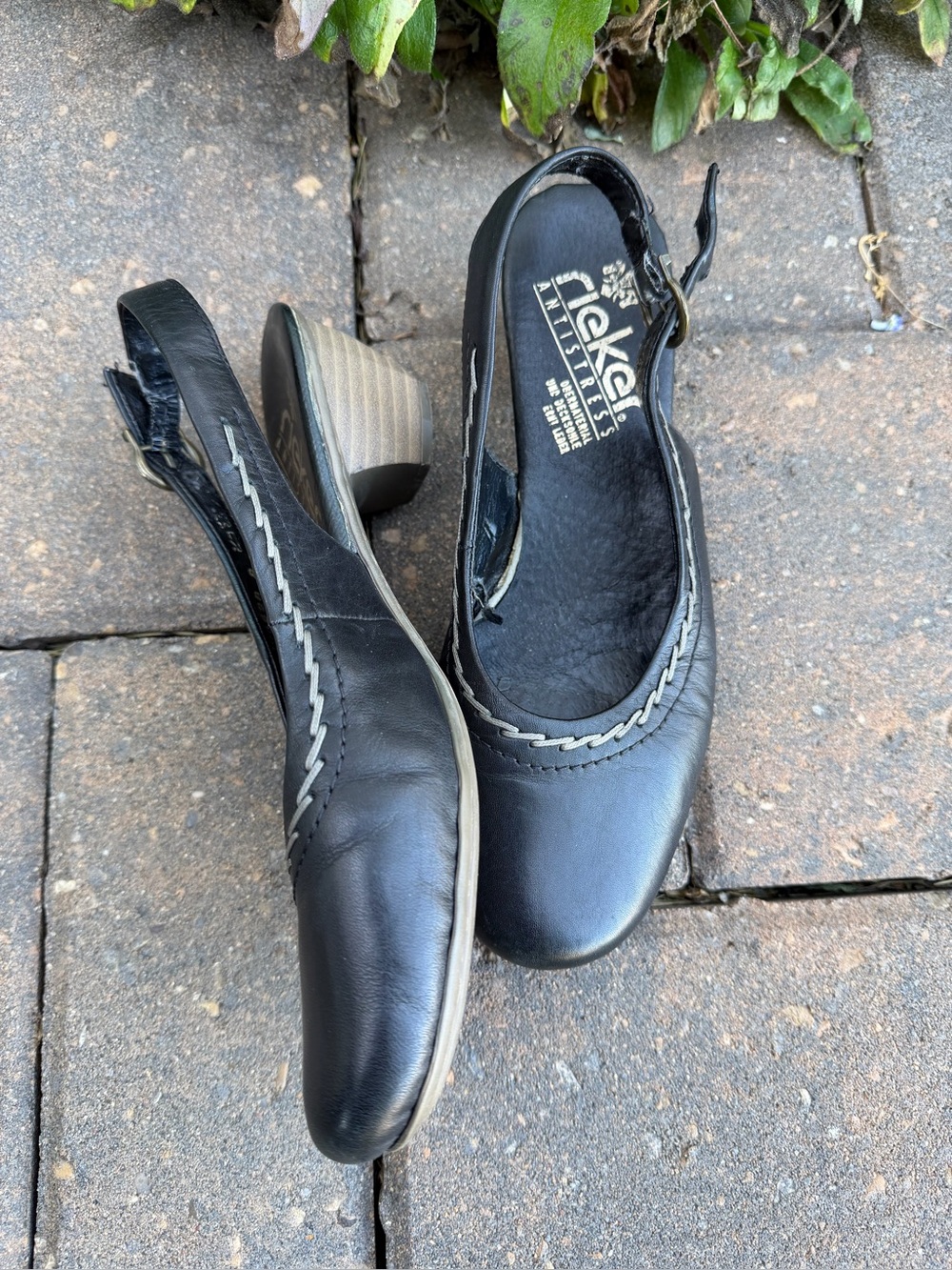 Rieker Antistress BLKLeather Slingback Block HeelEU 37 / US 6 Fall Sale